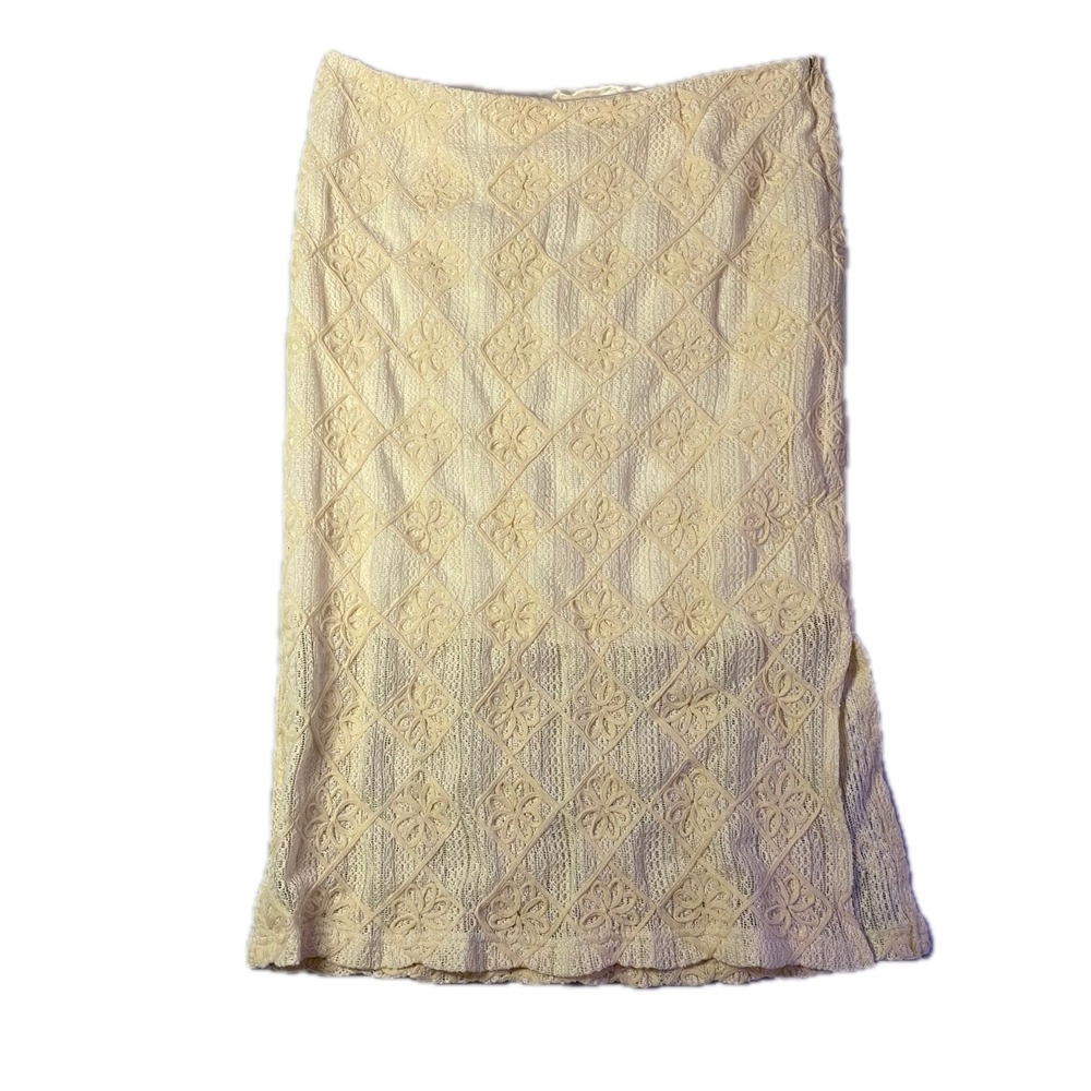 Solitaire Lace Midi Skirt Womens XL Cream Floral‎ Diamond